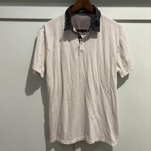 Structure Polo Shirt Mens Large Slim Fit Micro Print Contrast Collar Cotton